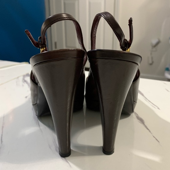 PRADA VERO CUOIO Brown Burgundy Leather Platform Pumps High Heels 38 - Picture 11 of 16